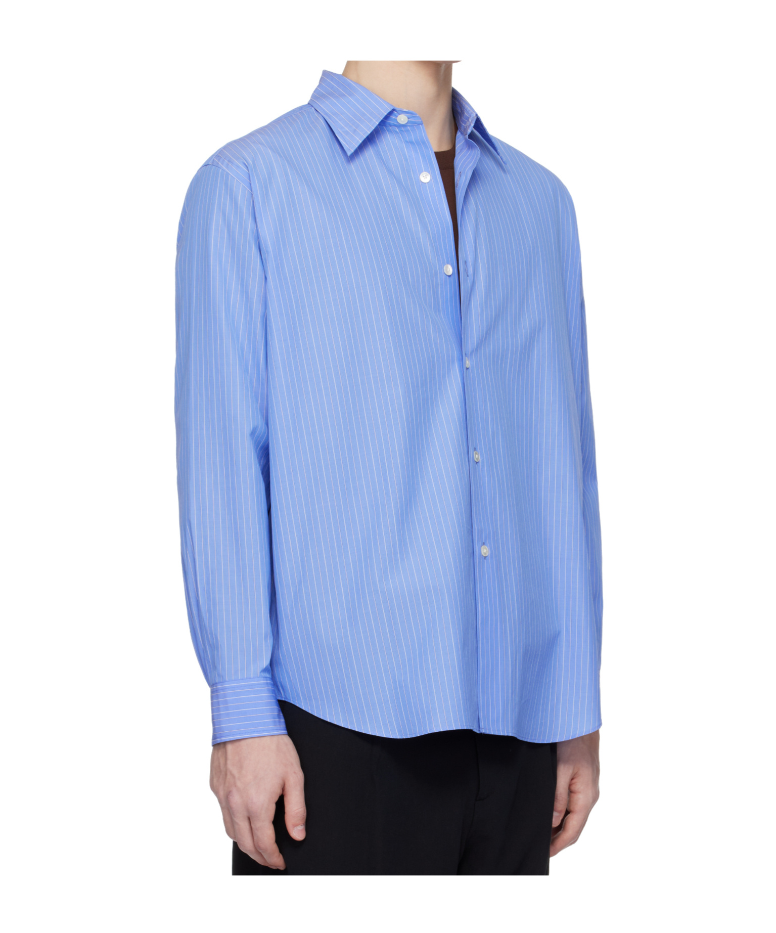 Auralee Lapel Long-sleeved Shirt In Blue