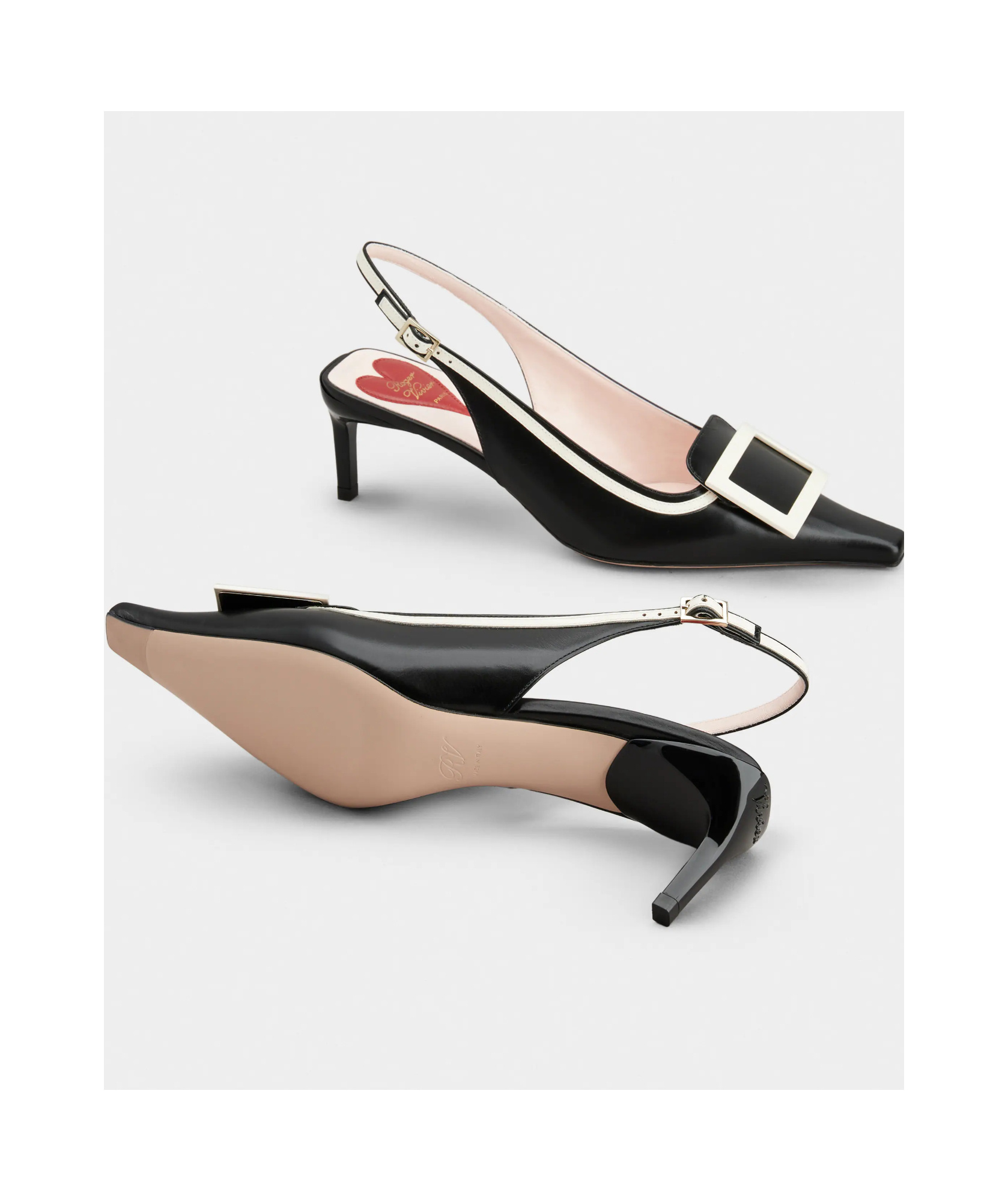 Shop Roger Vivier Viv' Canard Slingback Pumps In Leather In Black