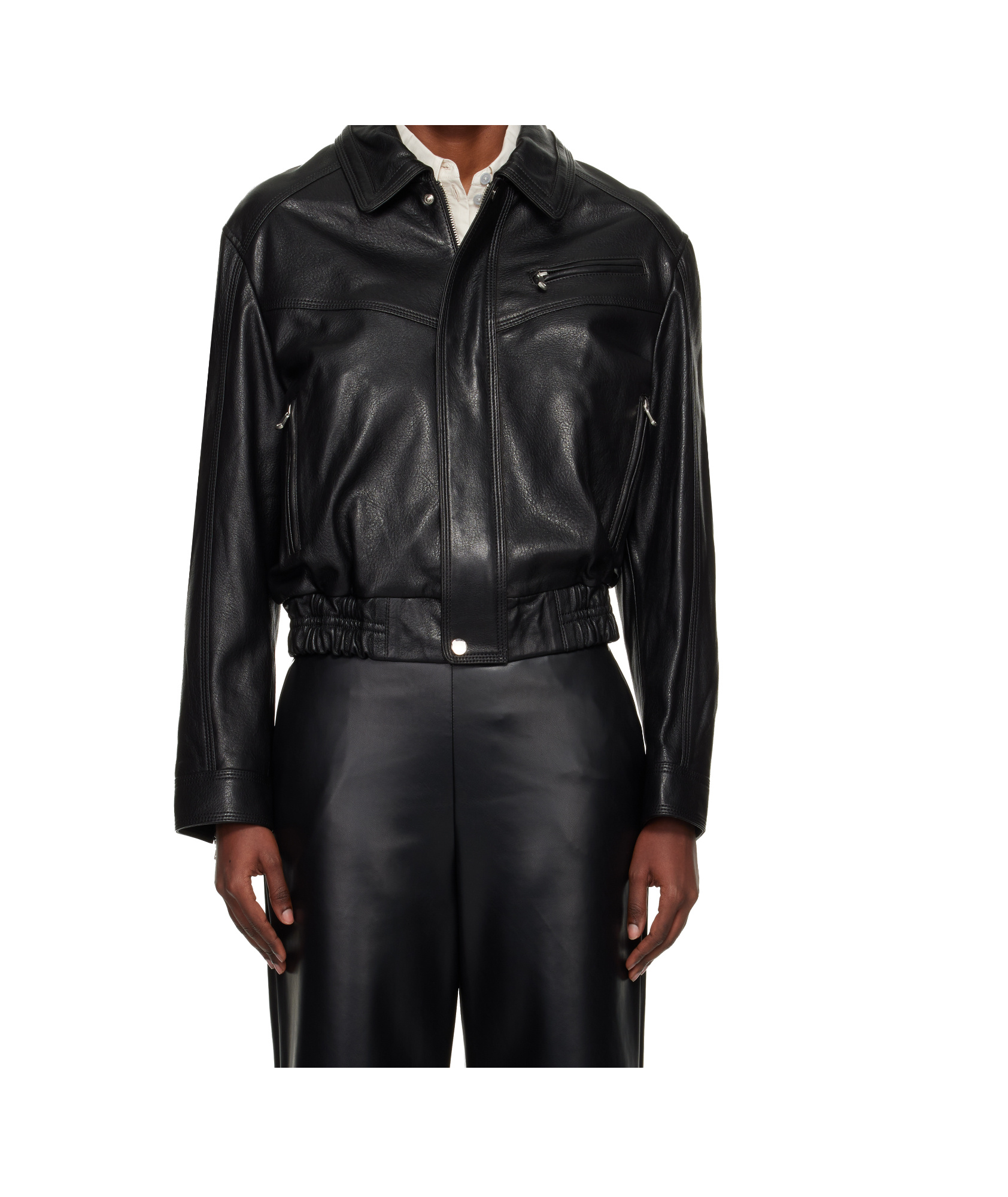 Nour Hammour Long-sleeved Leather Jacket In Brown