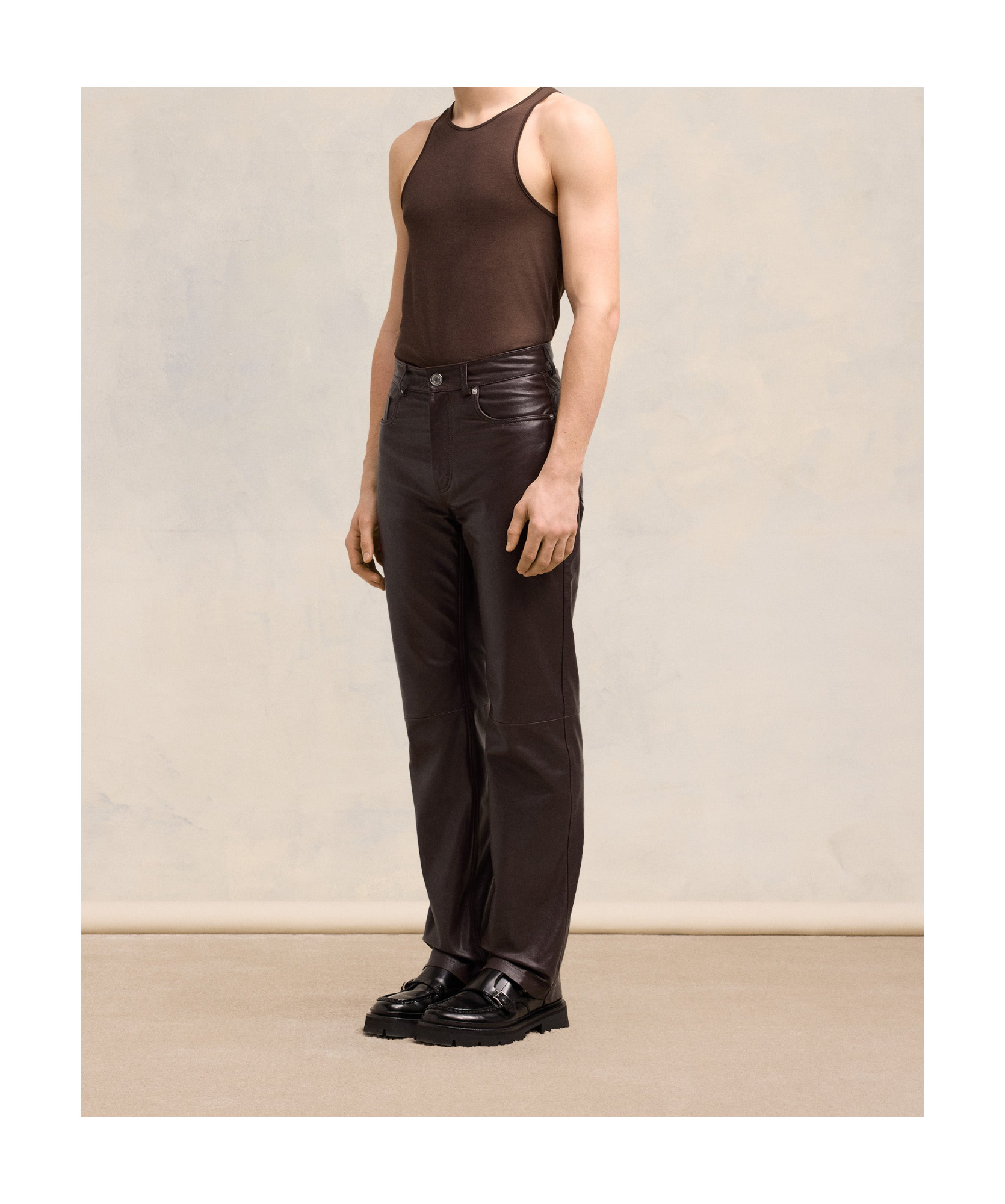 AMI ALEXANDRE MATTIUSSI AMI LEATHER STRAIGHT FIT TROUSERS