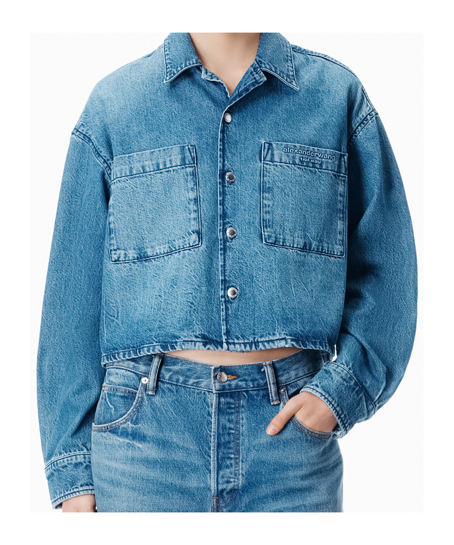 Alexander Wang Cropped Long Sleeve Shirt In Blue