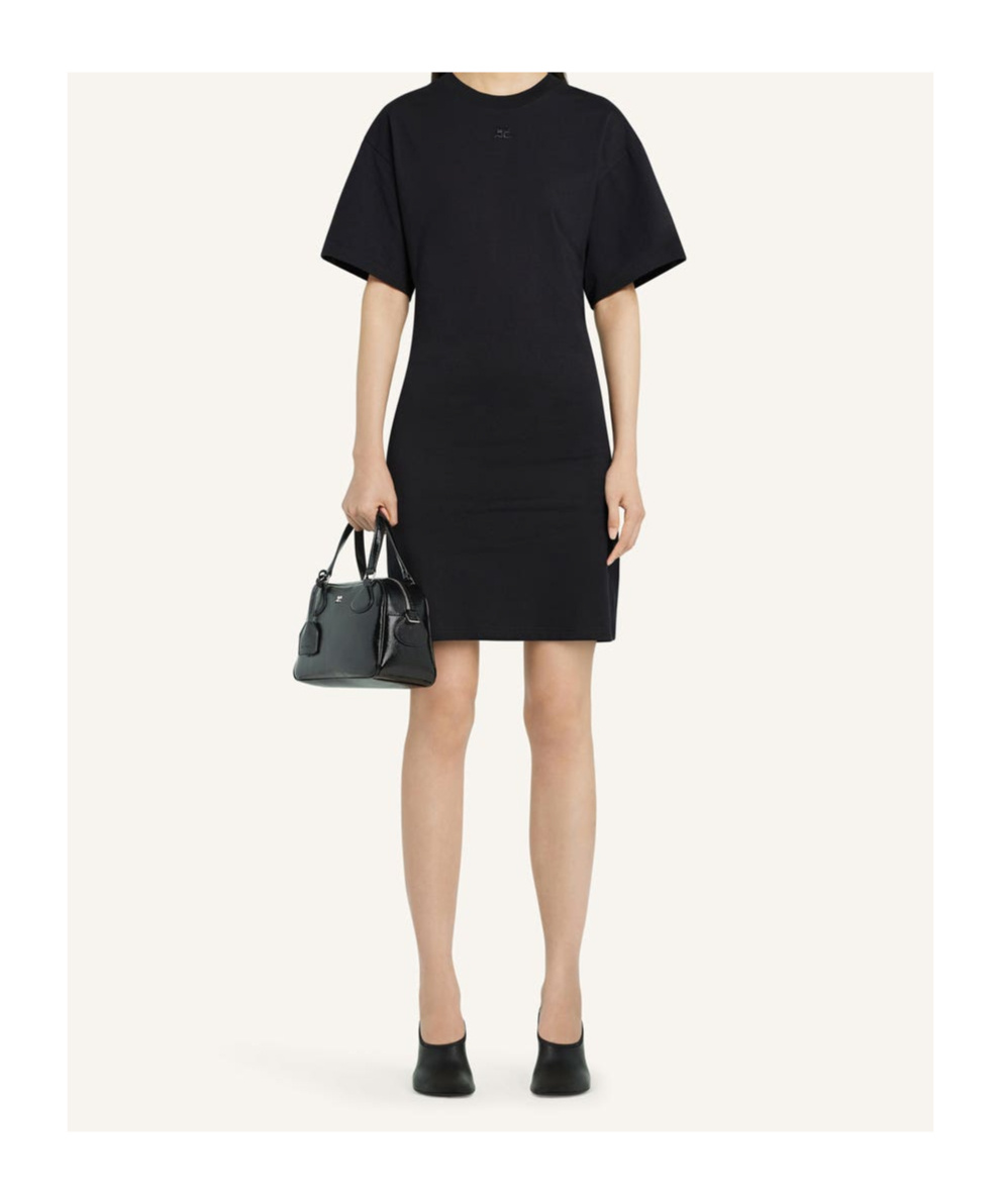 Courrèges Embroidered Logo Mini T-shirt Dress In Black