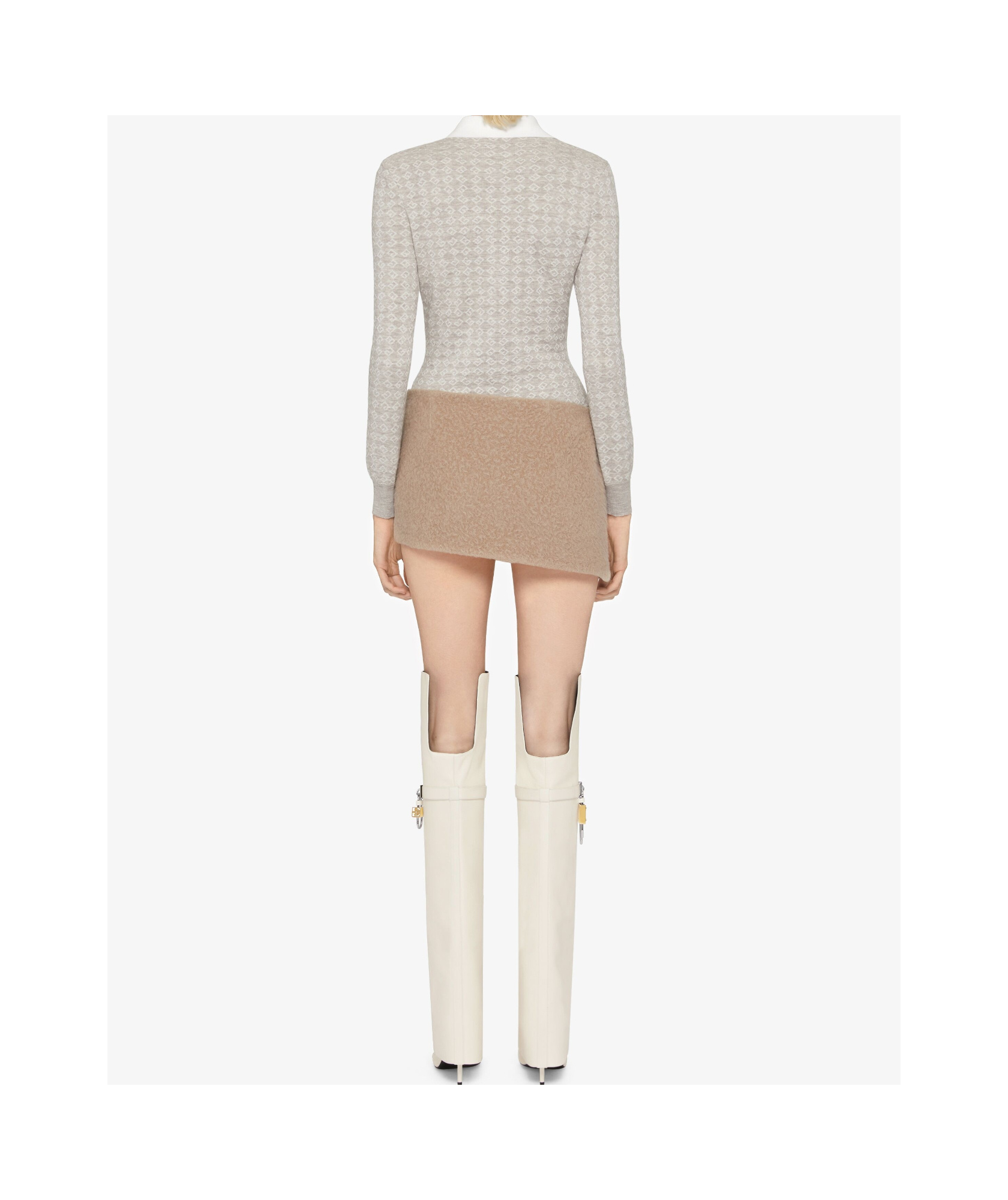 Givenchy Mini Asymmetric Skirt In Alpaca Bouclette Wool In Pumice Beige