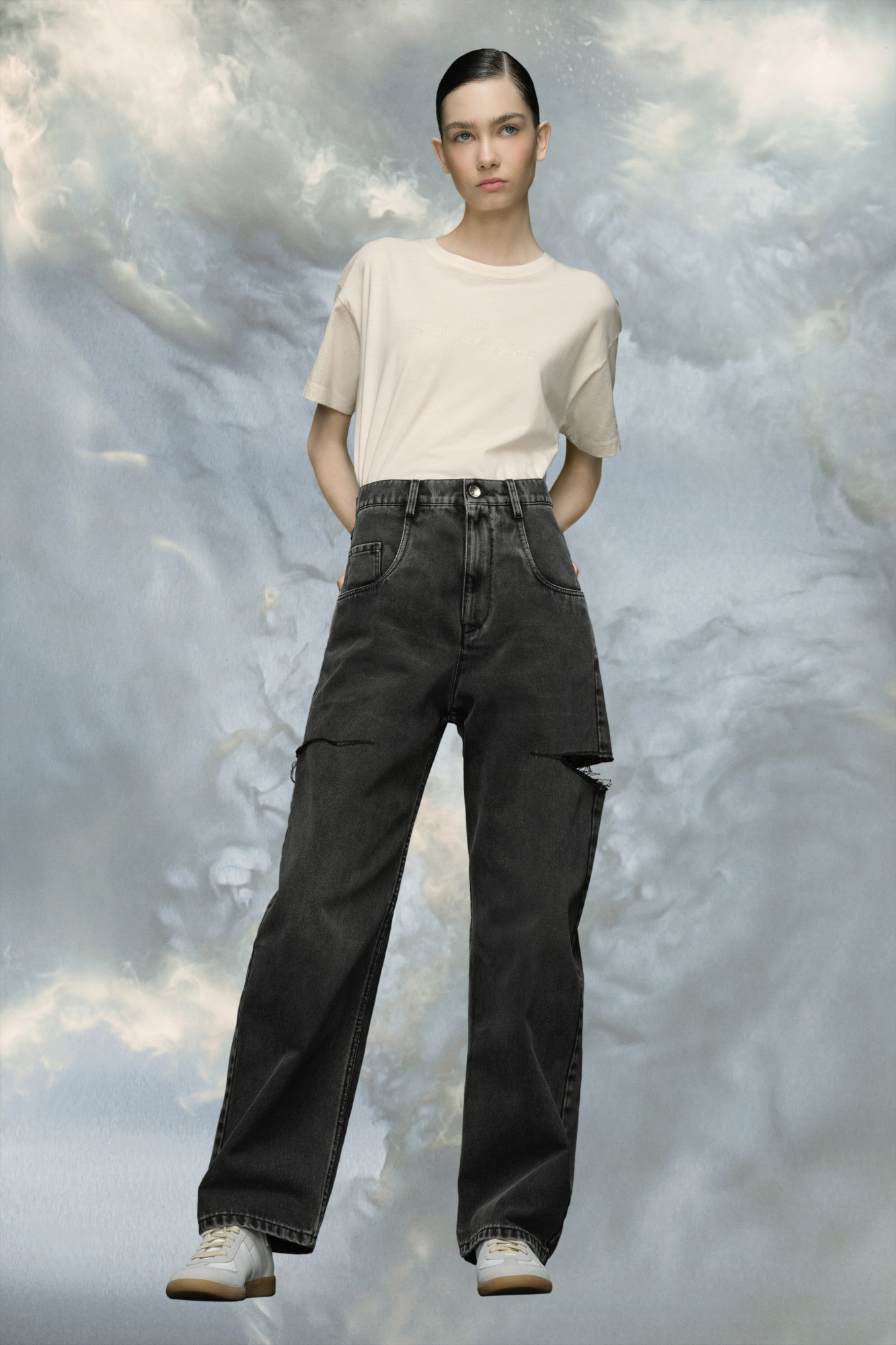 Maison Margiela Cutout High-rise Wide-leg Jeans In Black