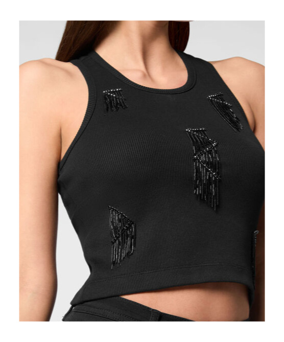Shop Philipp Plein Fringed Tank Top