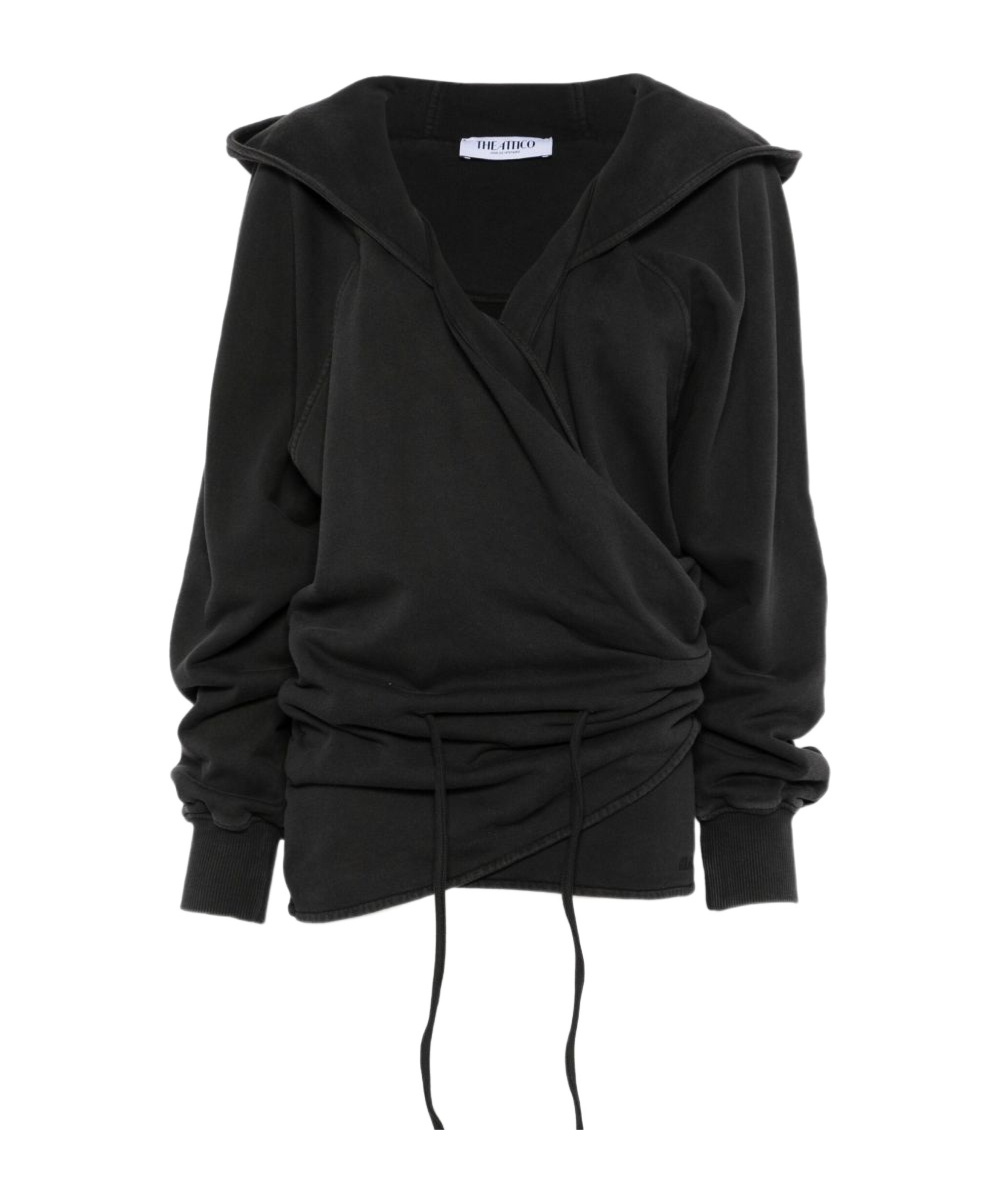 Attico Hooded Wrap Dress Long Sleeves Drawstring In Black