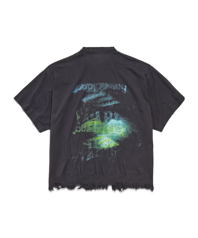Balenciaga Cotton Cropped Graphic T-shirt In Black