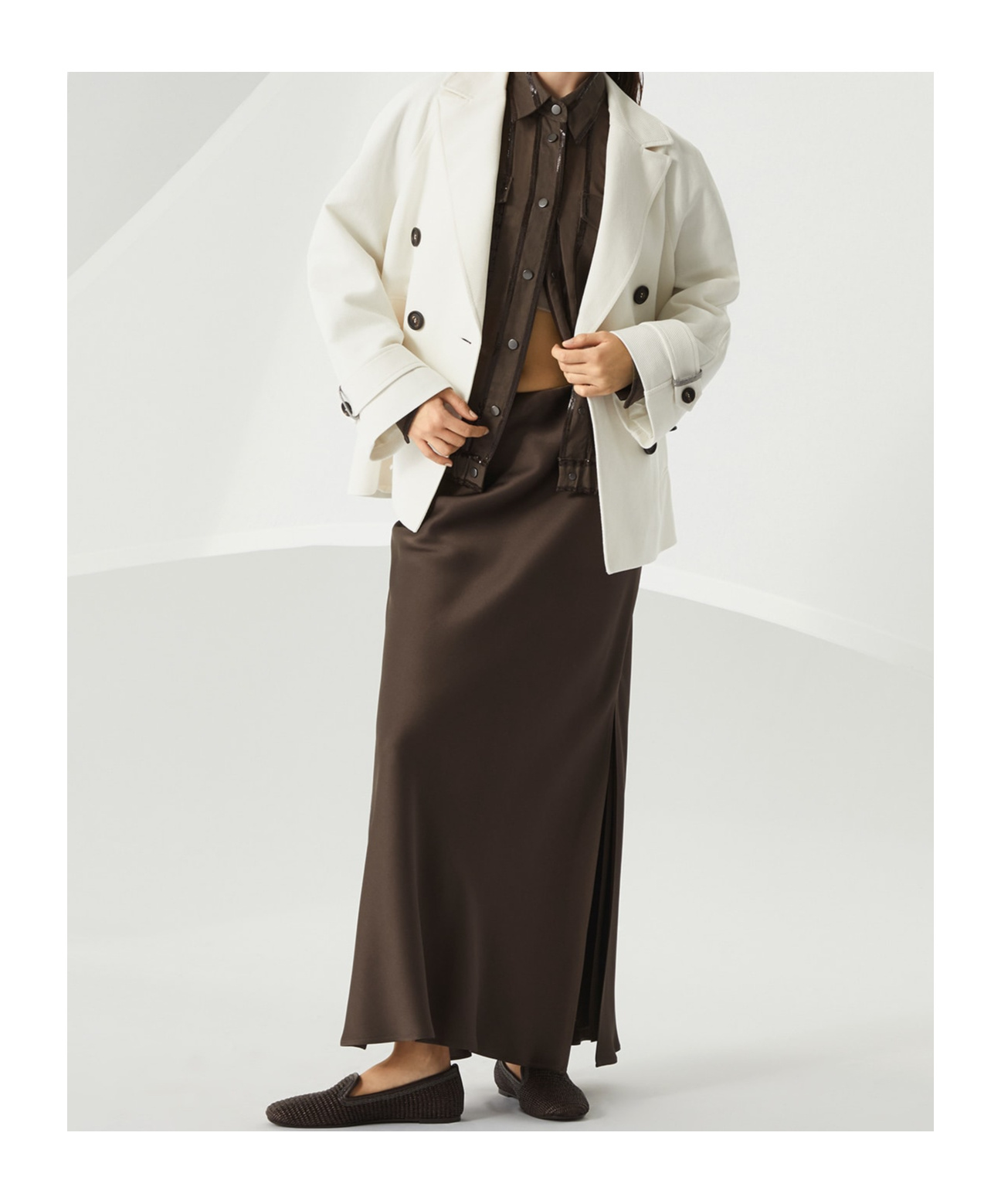 Brunello Cucinelli Cadis Long Skirt In Brown