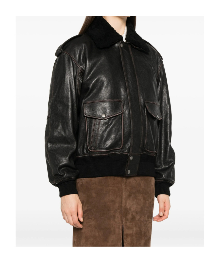 Saint Laurent Leather Bomber Jacket In Black