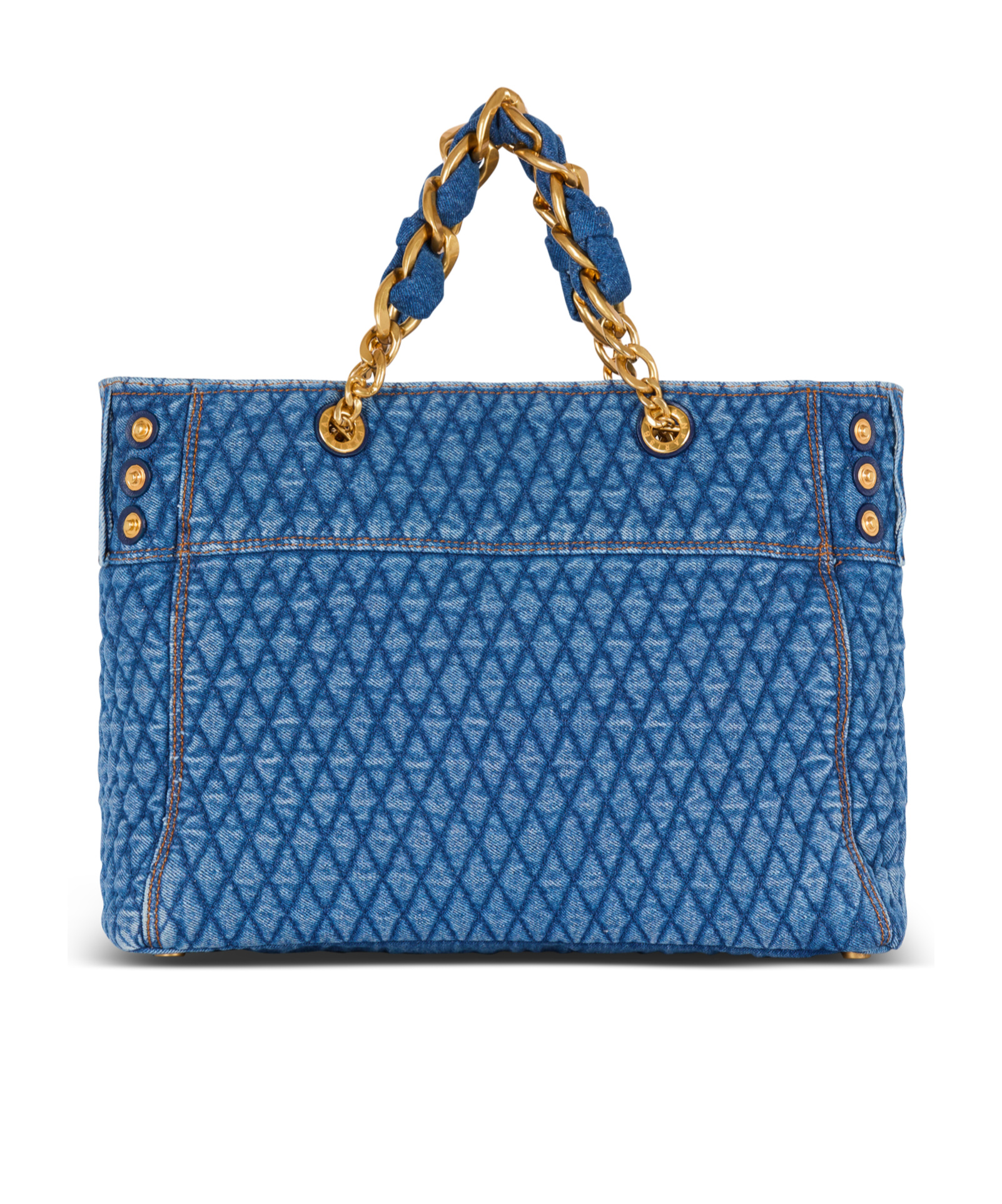 Balmain 1945 Soft Tote Bag In Diamond-quilted Denim In Blue