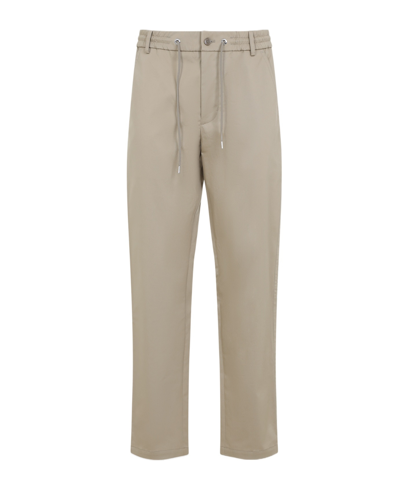 Moncler Cotton Trousers With Belt Loops And Drawstring In Nude