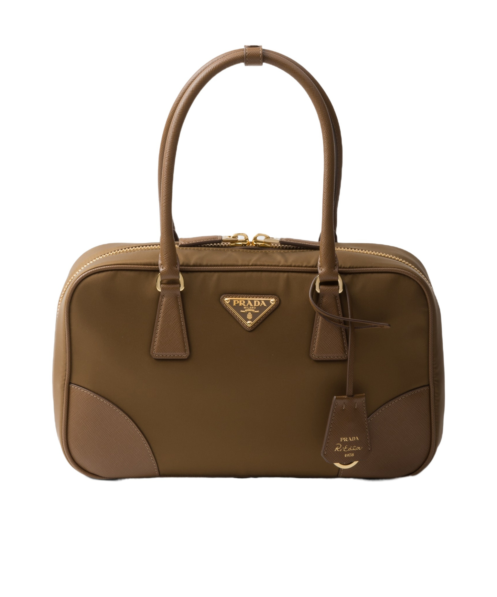 Prada Re-edition 1978 Large Re-nylon And Saffiano Leather Two-handle Bag In Brown