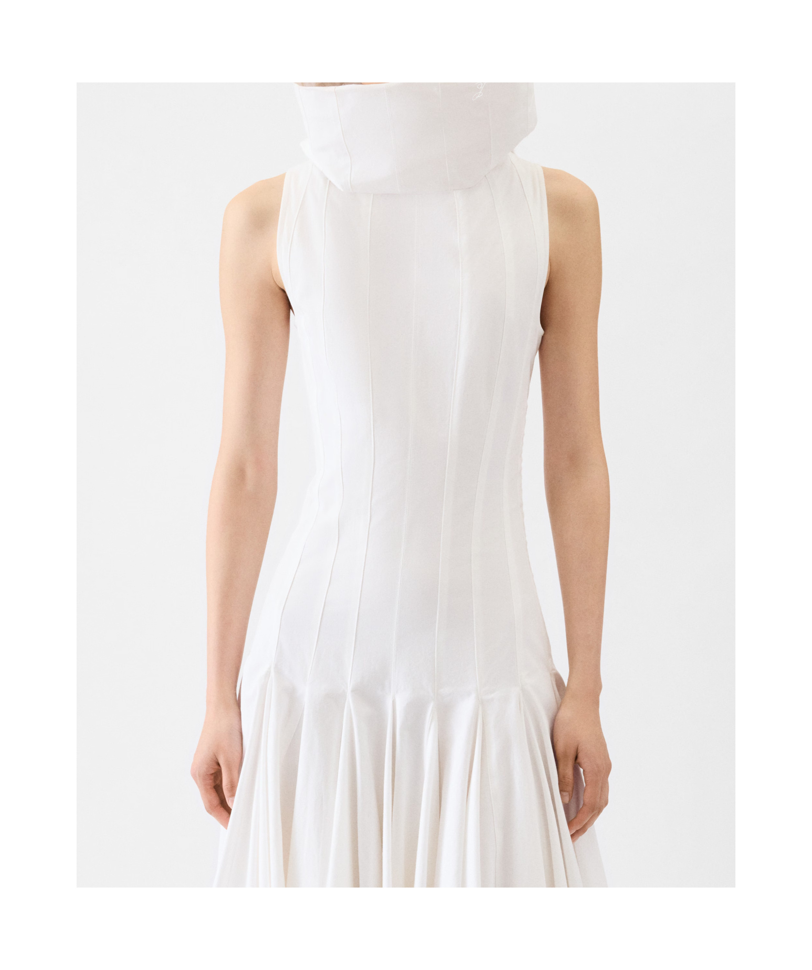 Jacquemus Midi Dress With Flared Skirt And High Neck In White