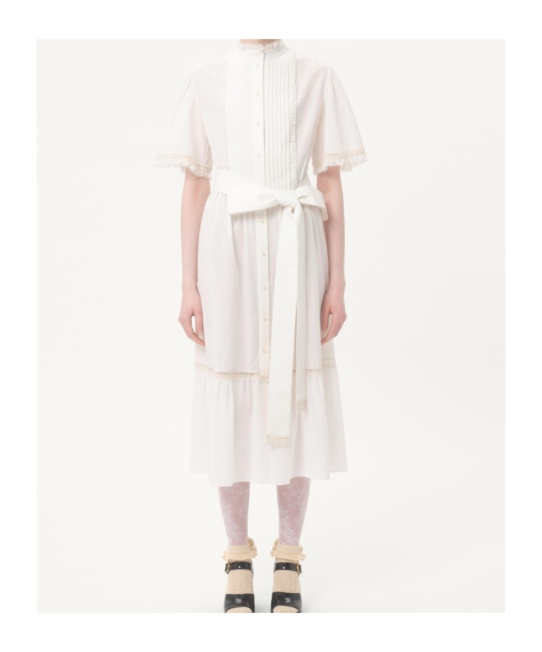 Valentino Cotton Belted Midi Dress In White