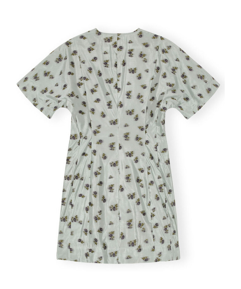 Shop Ganni Grey Floral Printed Organza Jacquard Mini Dress In Gray