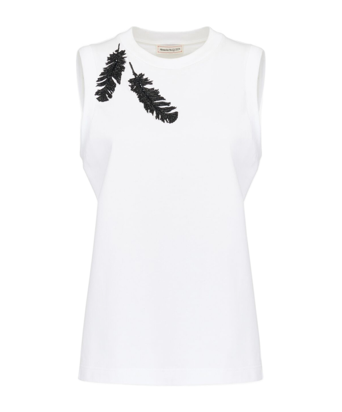 Alexander Mcqueen Embroidered Cotton Jersey Top In White