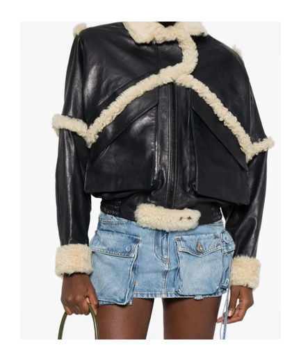Magda Butrym Shearling Trim Jacket Front Pockets In Black