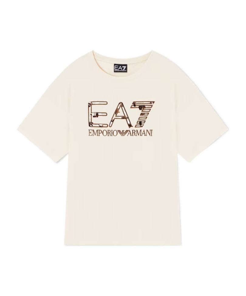 Ea7 Logo Series Girl Cotton Jersey T-shirt In Pink