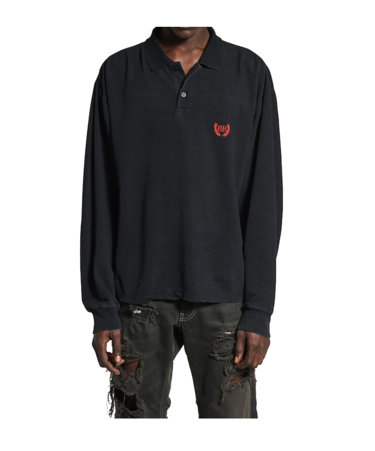 Balenciaga Regular Cotton Polo Shirt With Destroyed Effect In Faded Black