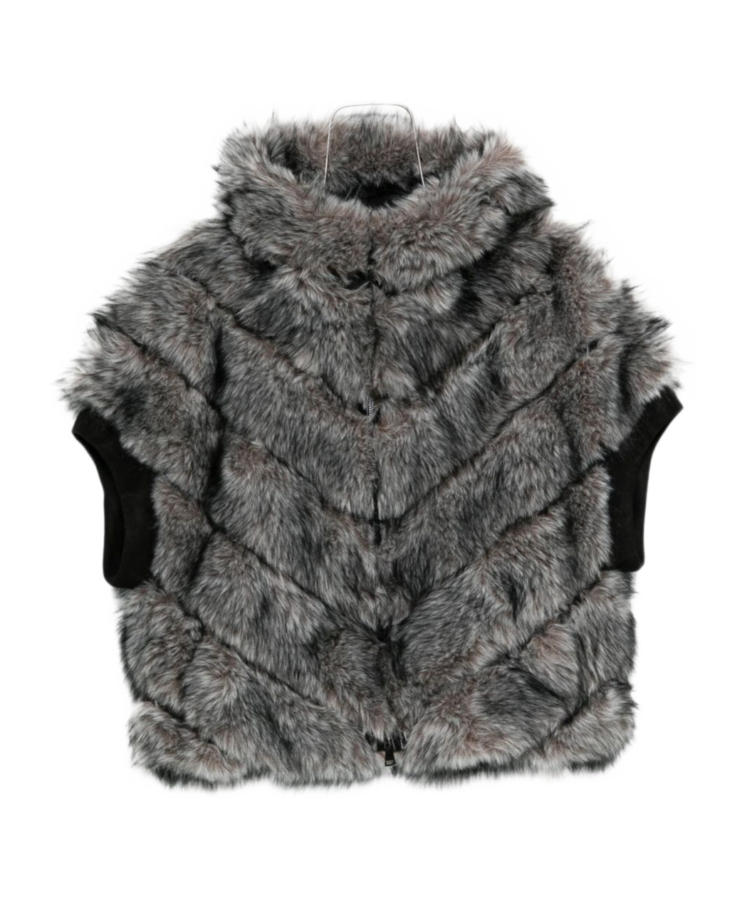 Betta Corradi Chevron Patterned Plush Faux Fur Coat In Black