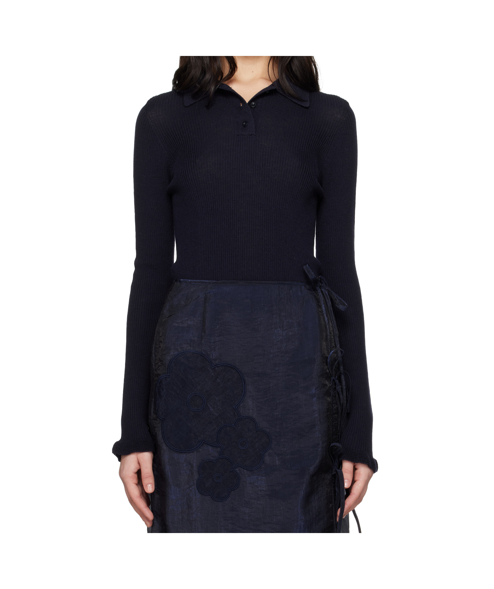 Cecilie Bahnsen Long-sleeved Knitted Polo Shirt