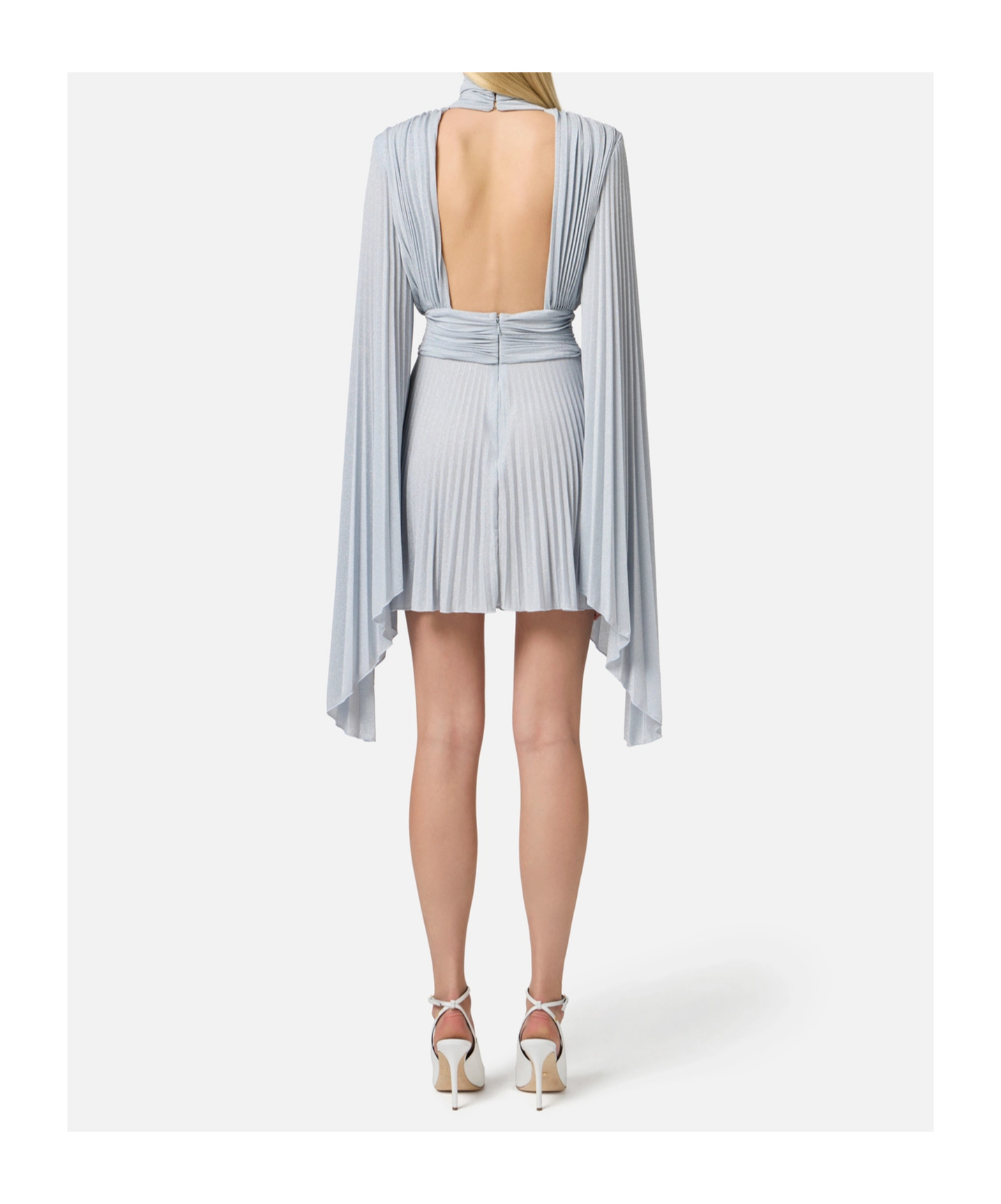Elisabetta Franchi Soft Pleated Evening Dress In Sky-blue