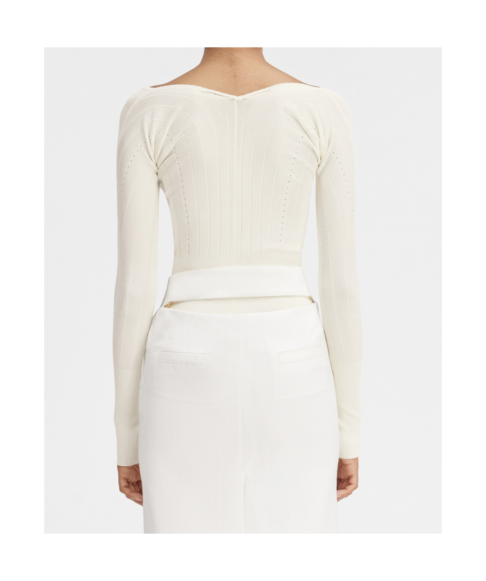 Jacquemus Long Sleeve Scalloped Top In White