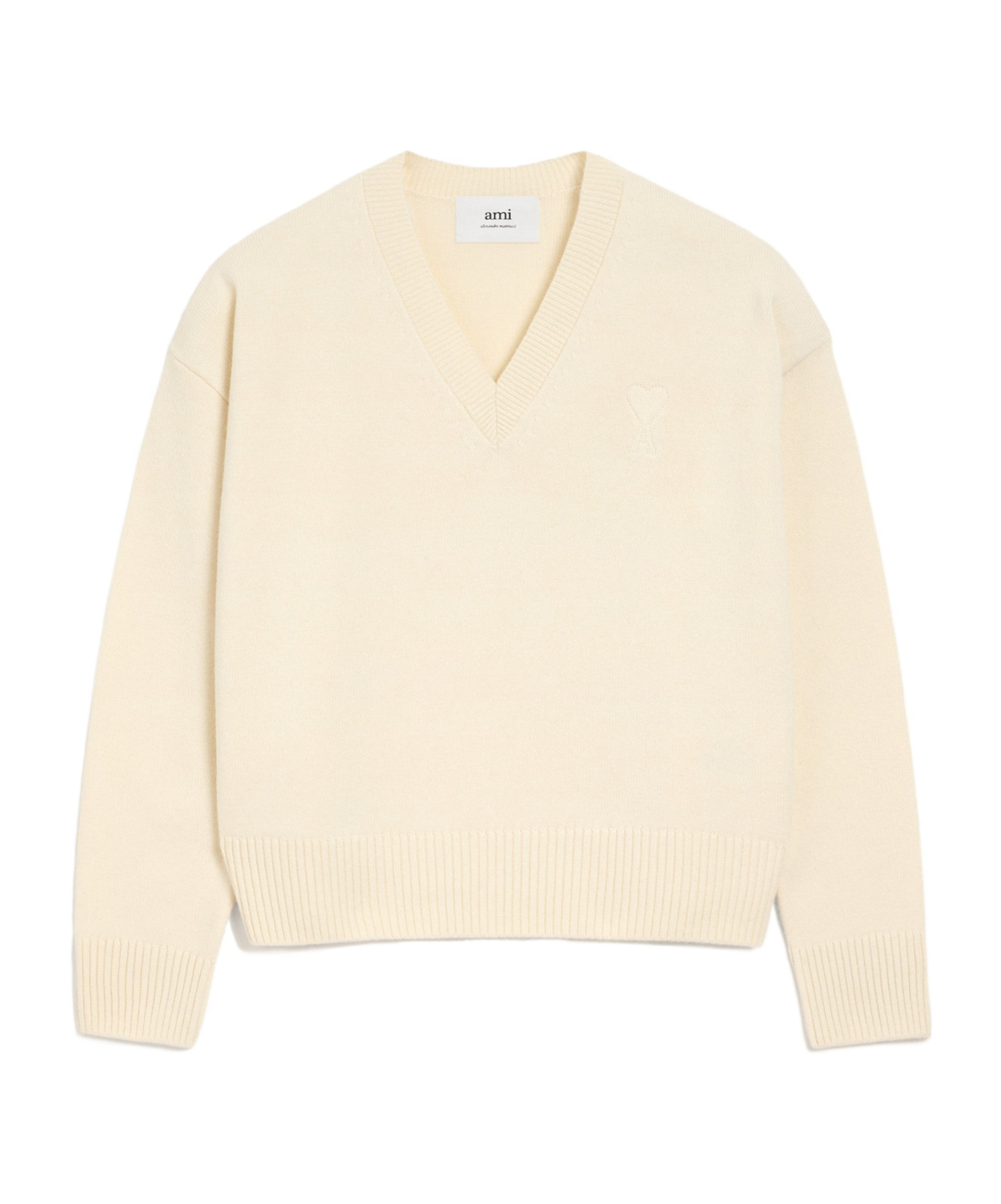 Ami Alexandre Mattiussi White Wool Ami De Coeur V Neck Sweater White In Neutral