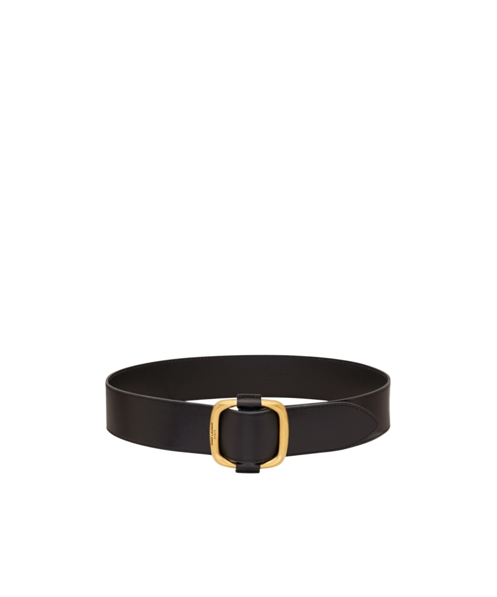 Saint Laurent Oval Wide Leather Belt In Black