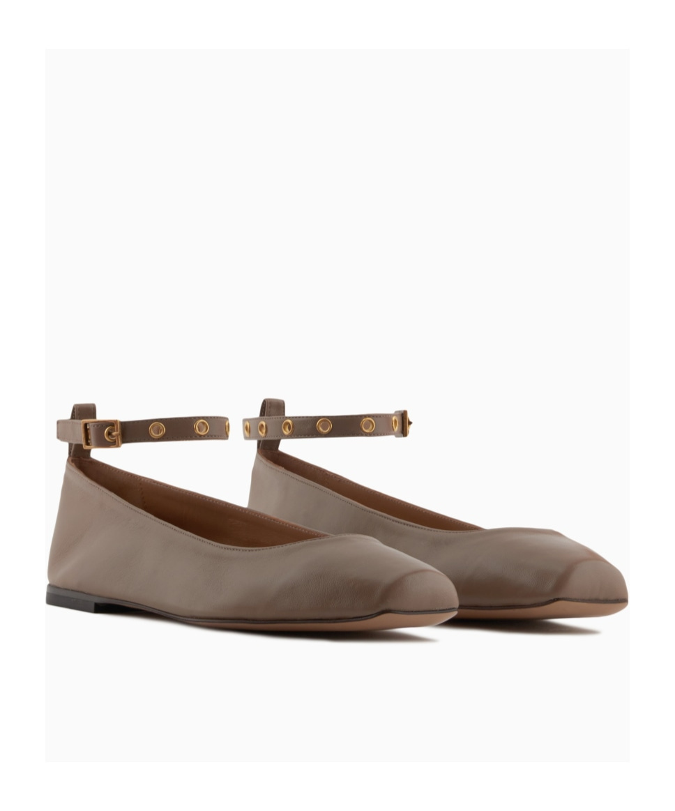Emporio Armani Nappa-leather Square-toed Ballerinas With Strap