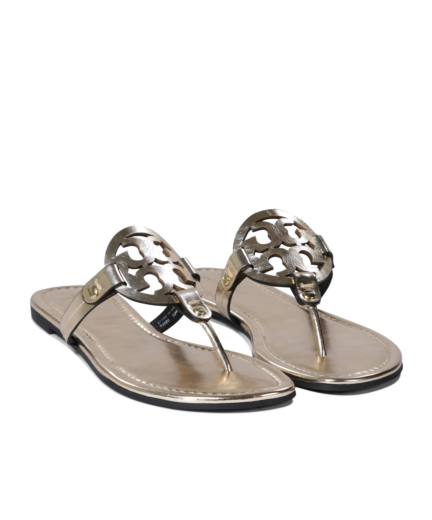 Tory Burch Miller Beige Leather Flip-flops In Black