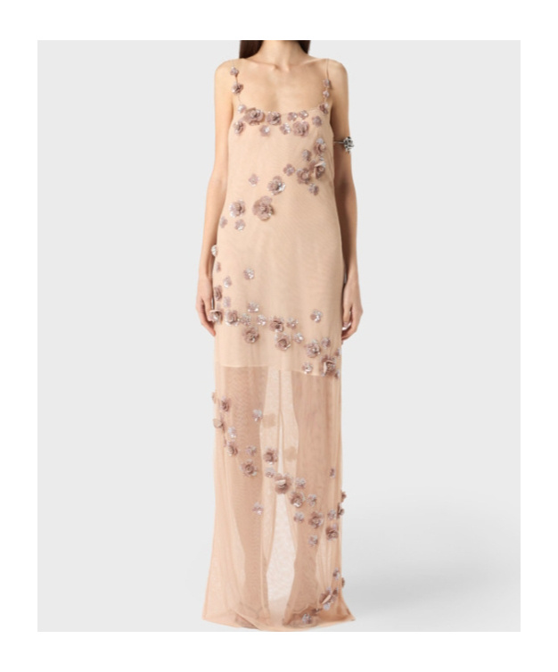 Blumarine Sequin-embellished Tulle Maxi Dress In Nude