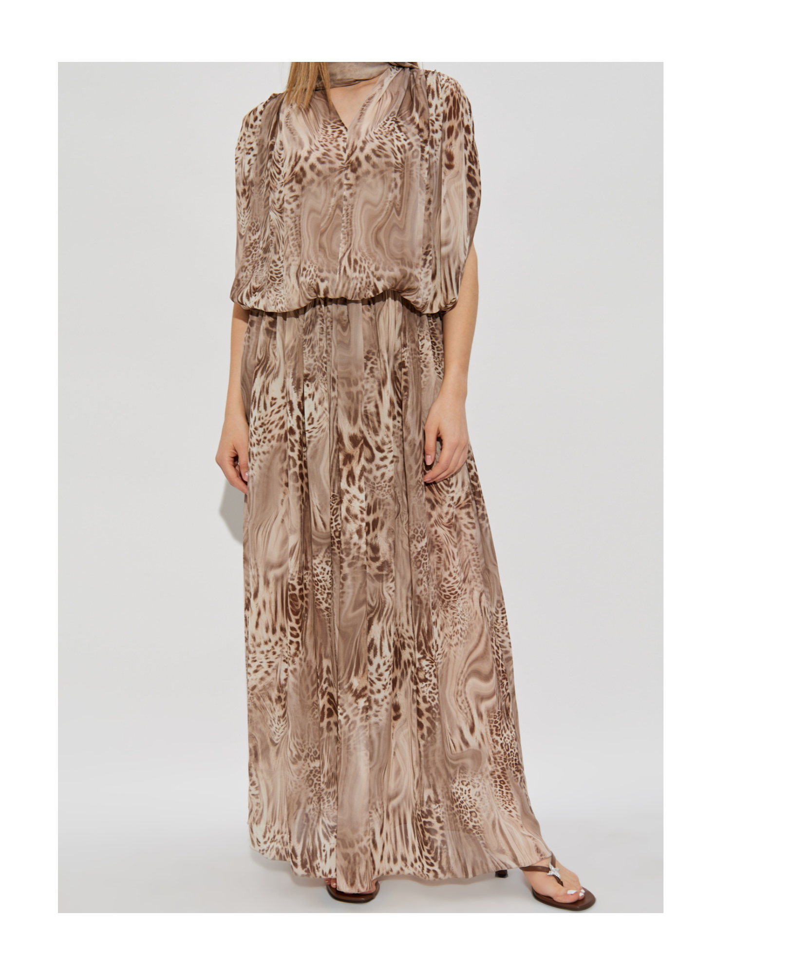 Blumarine Printed Chiffon Dress In Nude