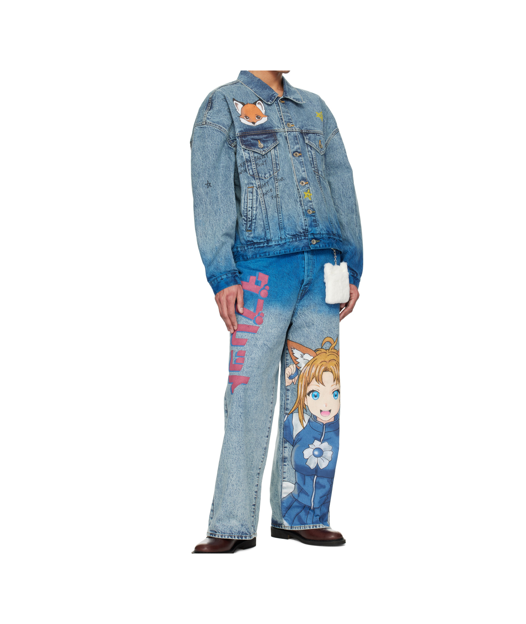 Doublet Anime Hand-printing Denim Jacket In Blue
