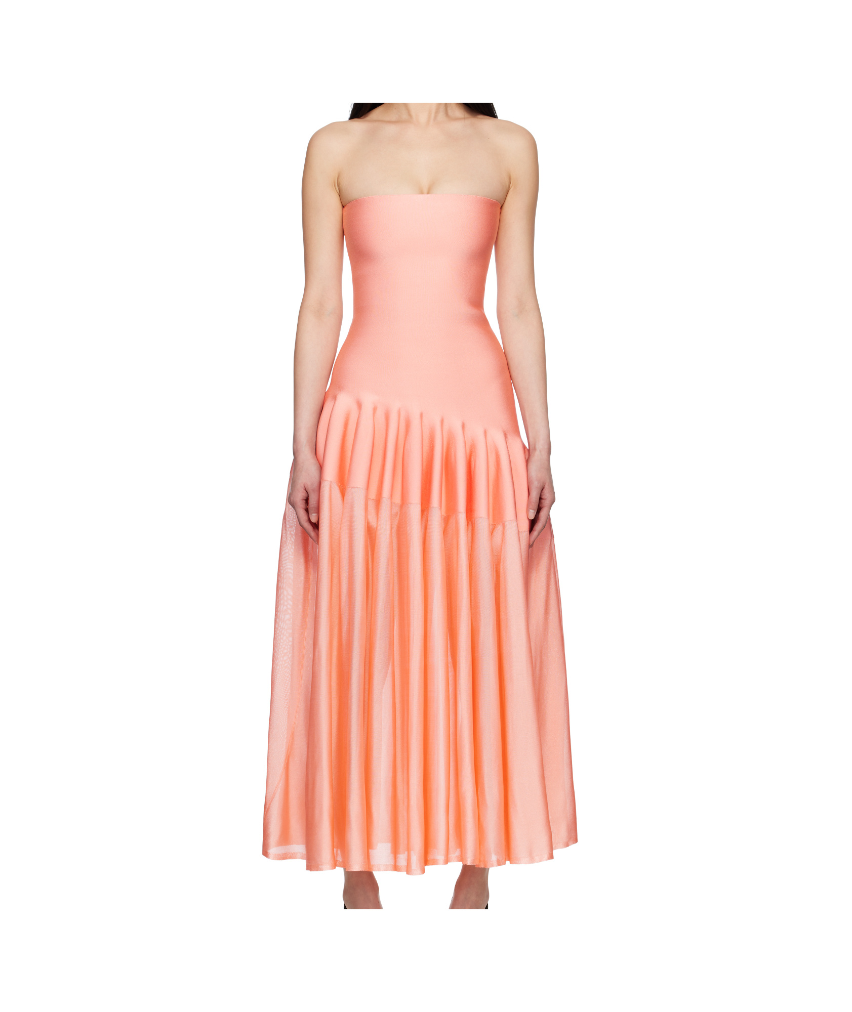 Shop Alaïa Godet Midi Dress In Peche