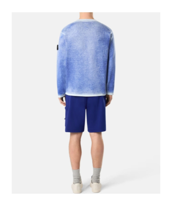 Stone Island Men's Raw Hand Light Cotton Crewneck Jumper With Airbrushed Interior Sweater In Blue