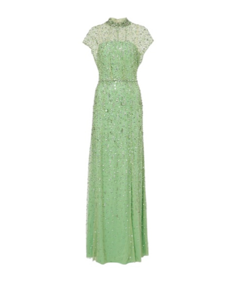 Jenny Packham Crystal Drop Embellished Gown In Green