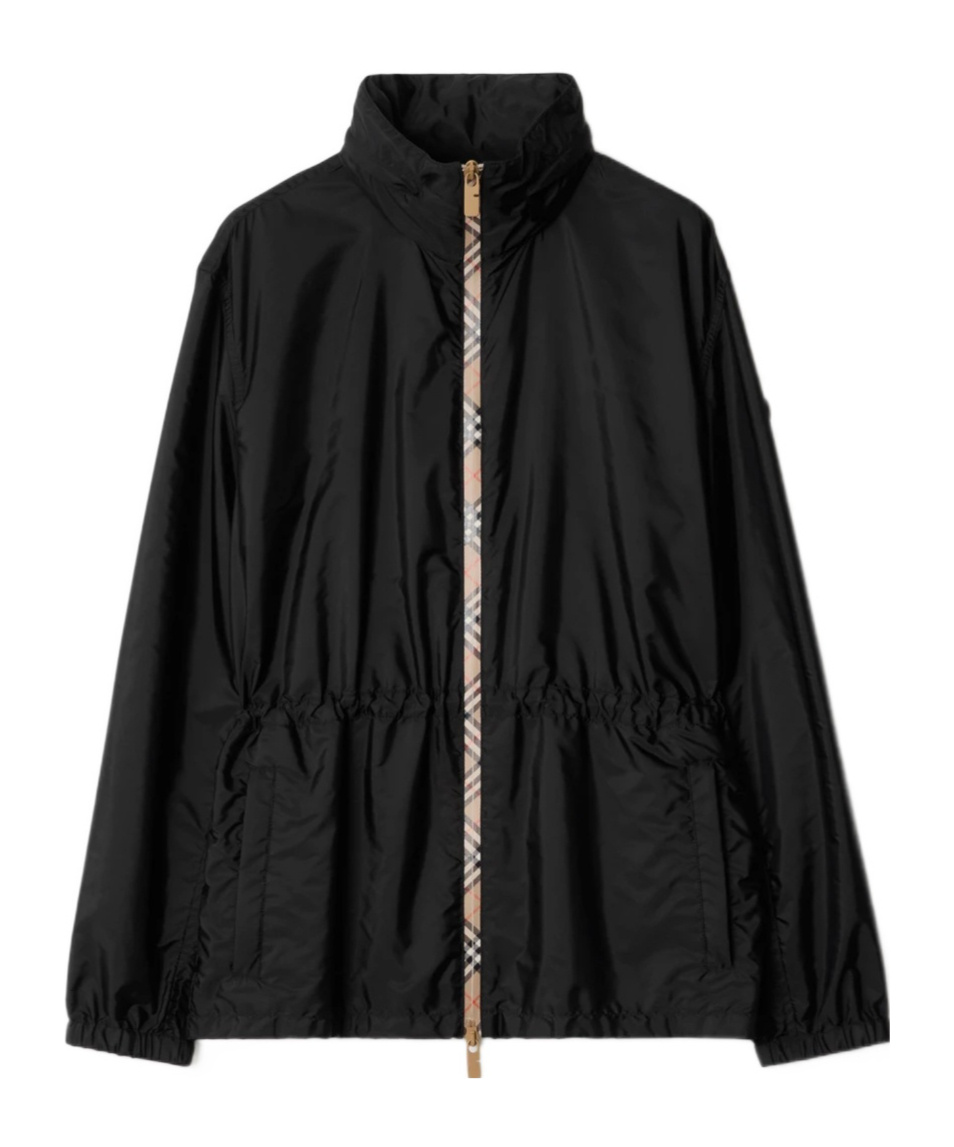 Burberry Drawstring Waist High-neck Zipped Jacket In Black