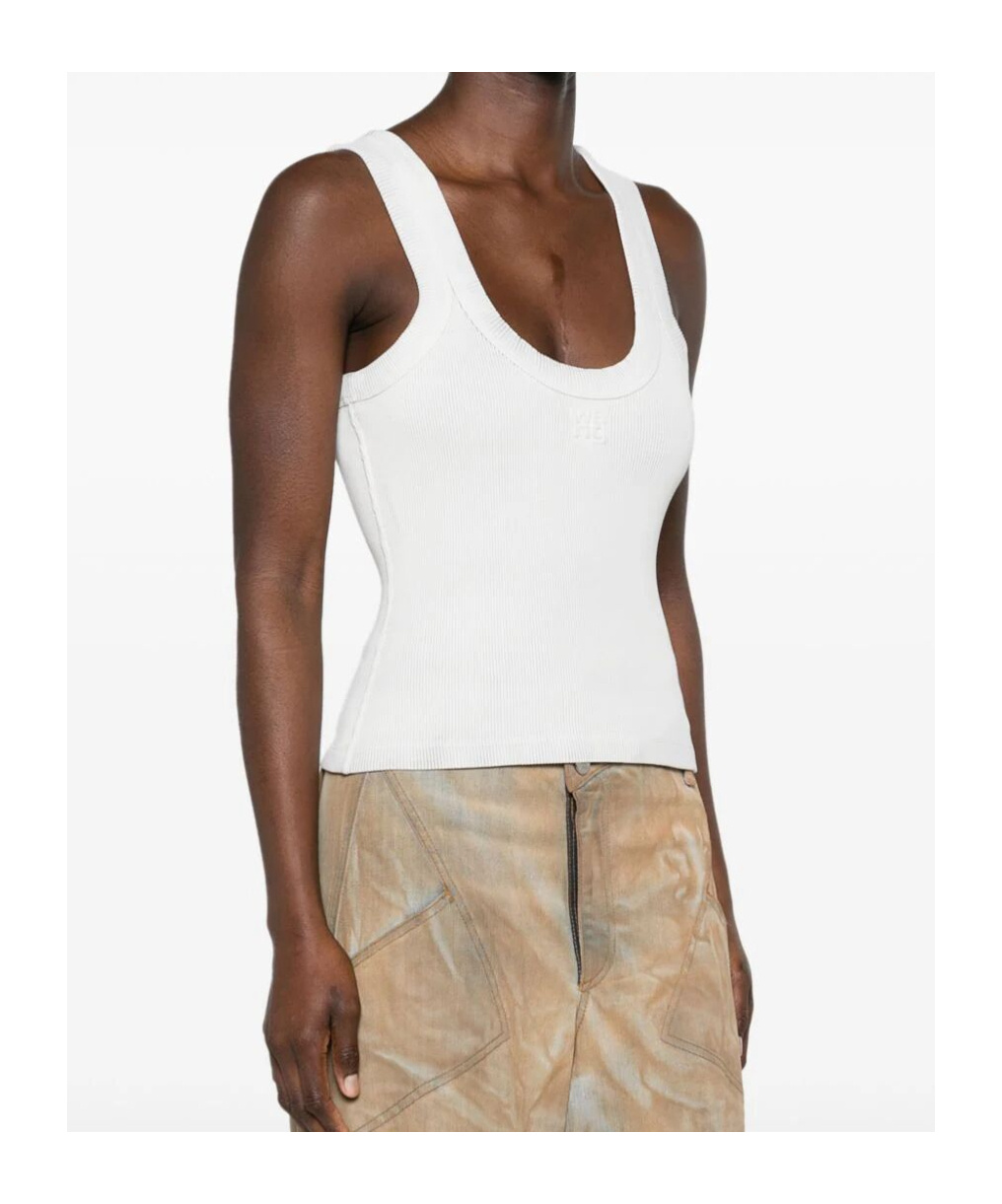 Alexander Wang T Alexander Wang Logo Embossed Fine Ribbed Tank Top In White