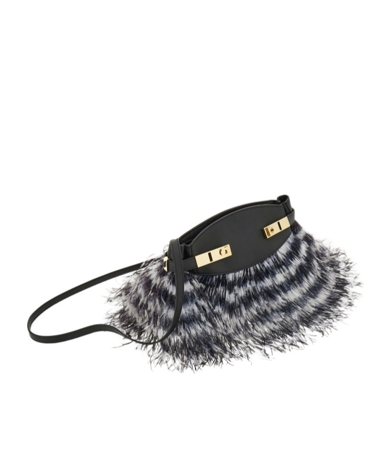 Ferragamo Hug Soft Crossbody Bag With Feathers In White/black