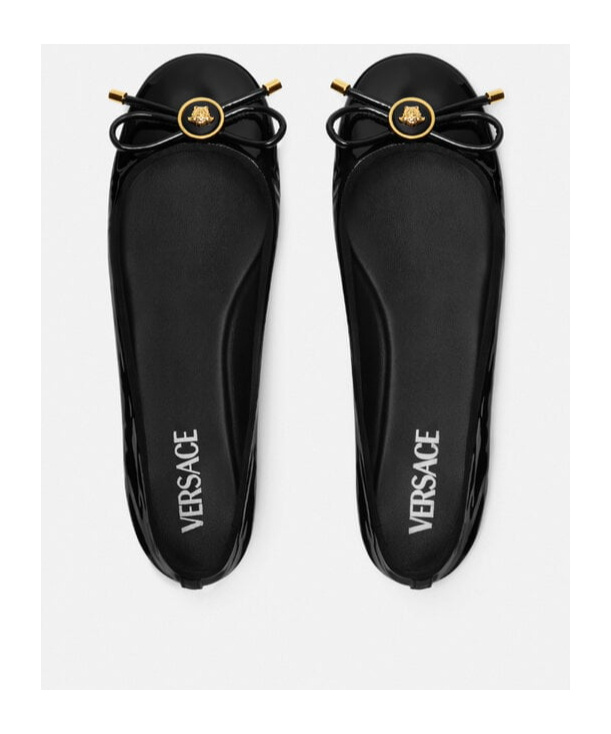 Versace Opera Bow Patent Leather Ballerinas In Black