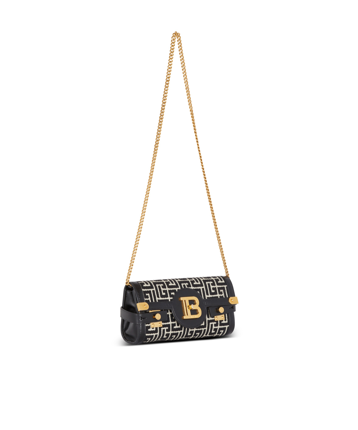 Balmain B-buzz Pouch 23 In Monogrammed Jacquard Canvas And Leather