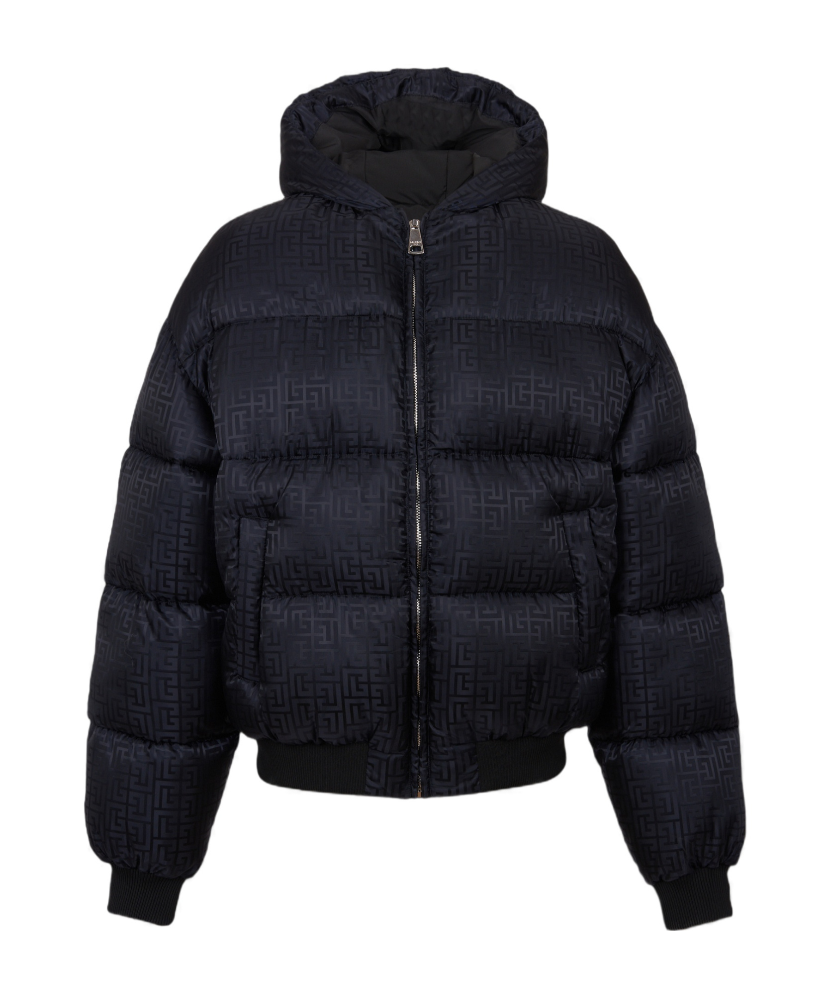 Balmain Pb Labyrinth Jacquard Nylon Puffer Jacket In Black