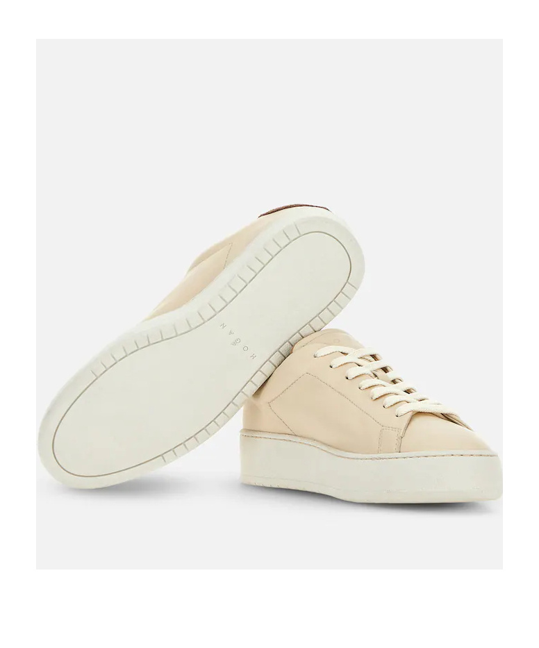 Hogan H672 Lace-up Leather Sneakers In Nude