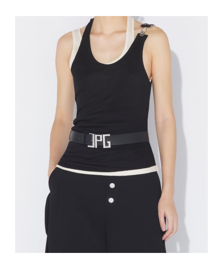 Shop Jean Paul Gaultier The Black Draped Double Tank Top In Blackecru