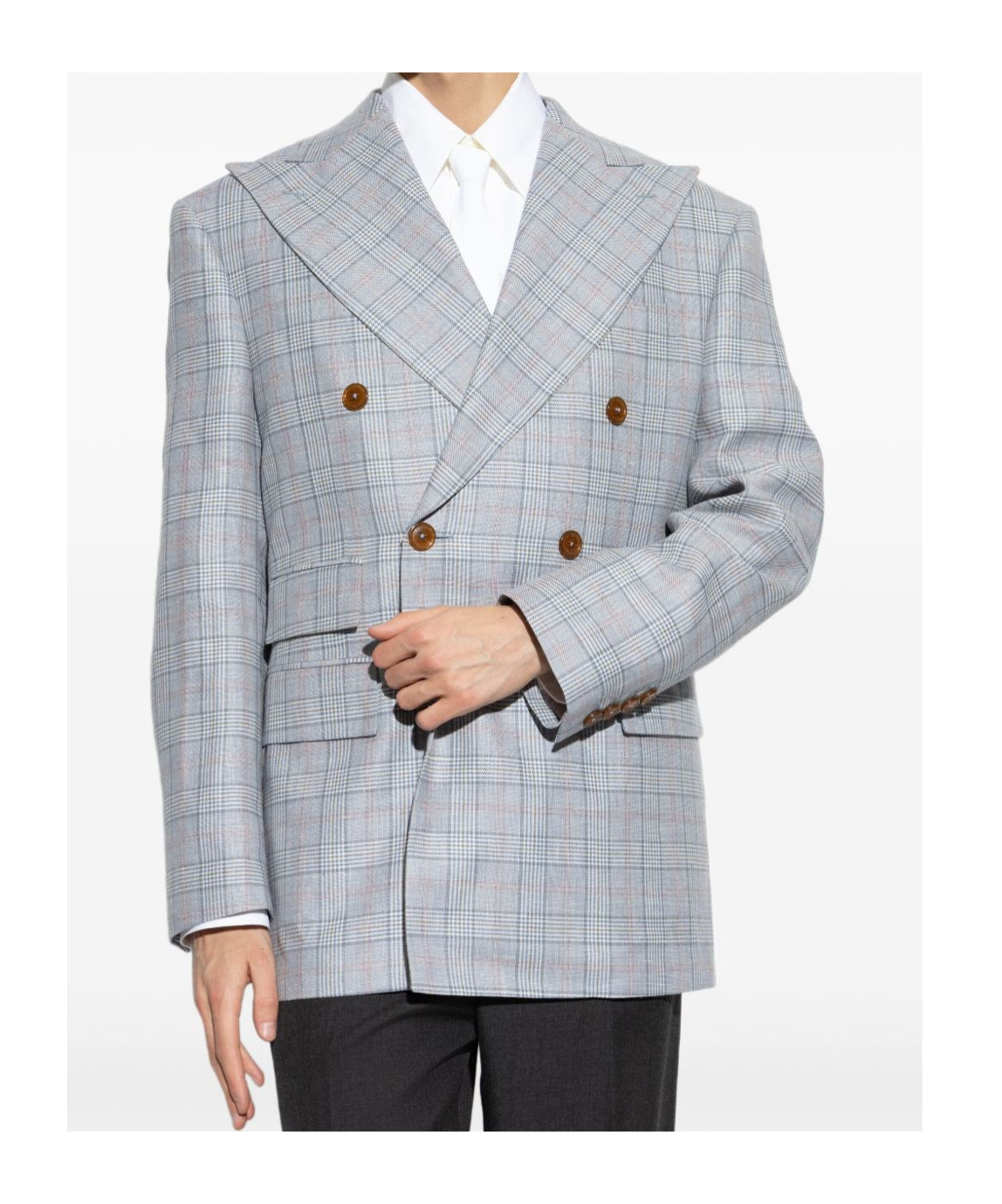 Vivienne Westwood Checked Design Grey Jacket With Peaked Lapels In Blue