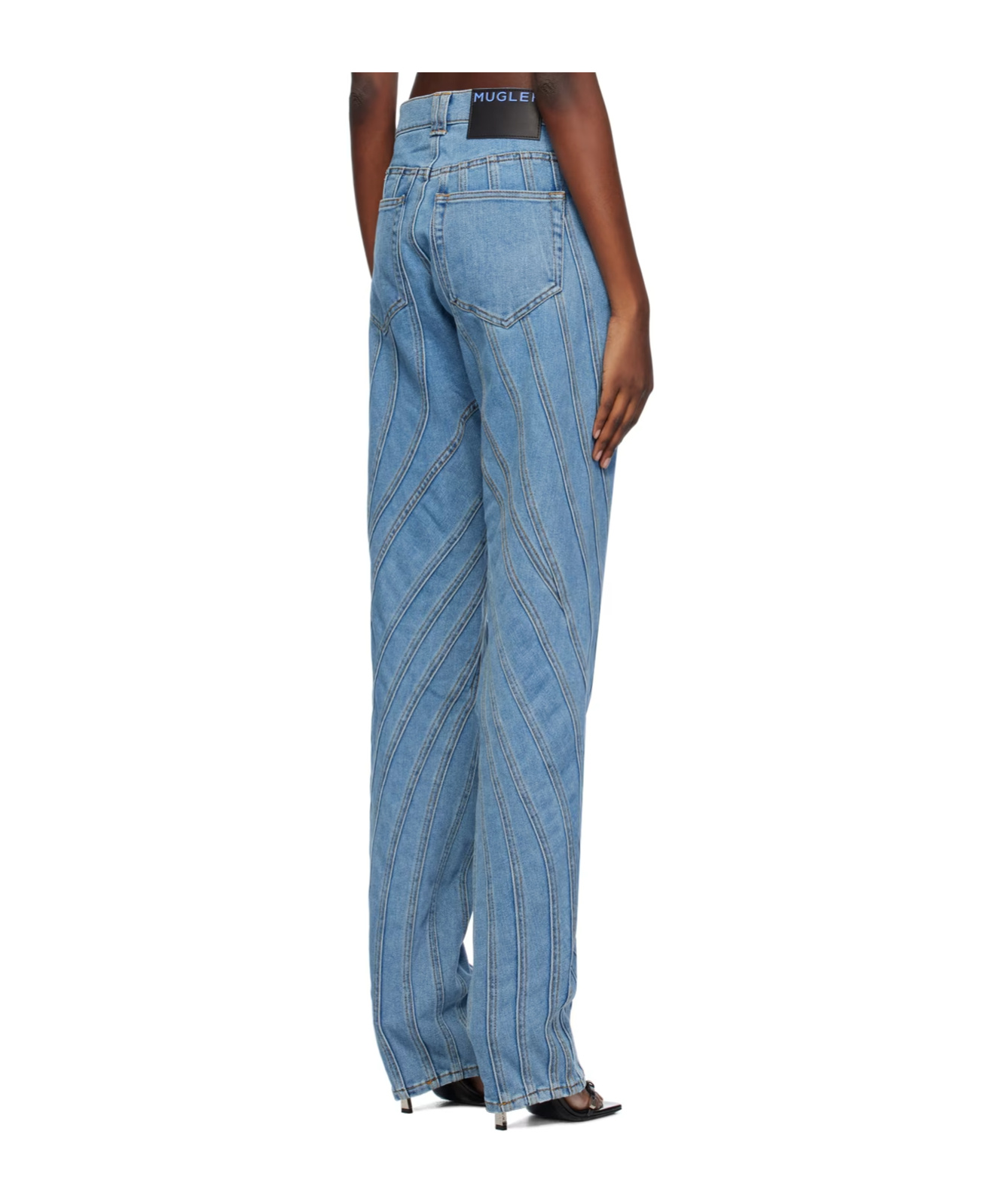Mugler Seam-embellished Straight-leg High-rise Stretch-denim Jeans In Blue
