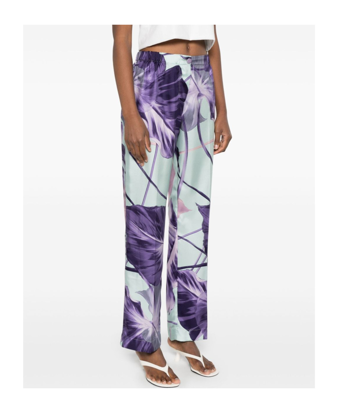F.r.s For Restless Sleepers For Restless Sleepers Printed Silk Trousers In Purple