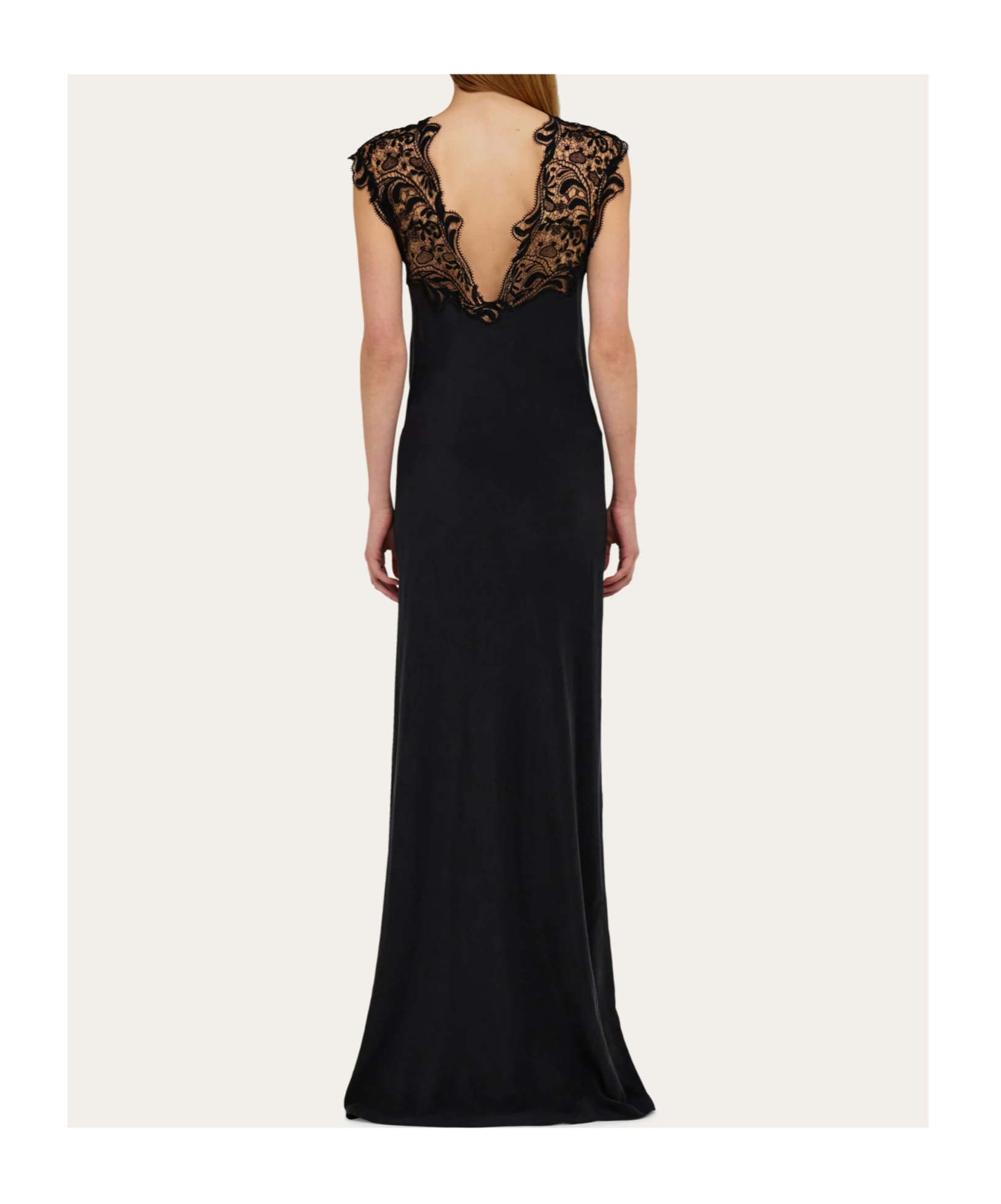 Ferragamo Silk Dress With Lace Detail In Black