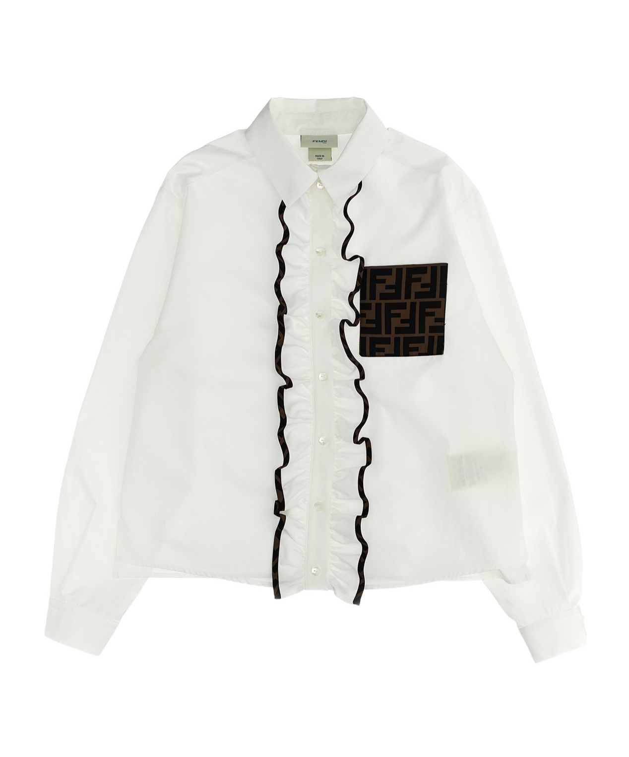 FENDI FENDI KIDS FF JACQUARD RUFFLED POPLIN SHIRT